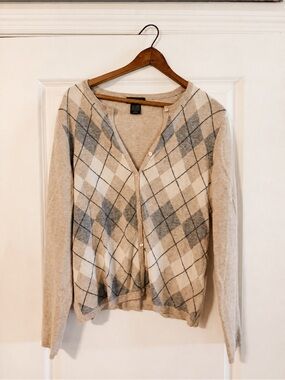 Vintage Lord & Taylor 100% Cashmere Cardigan Sweater Beige Neutral Size Large
